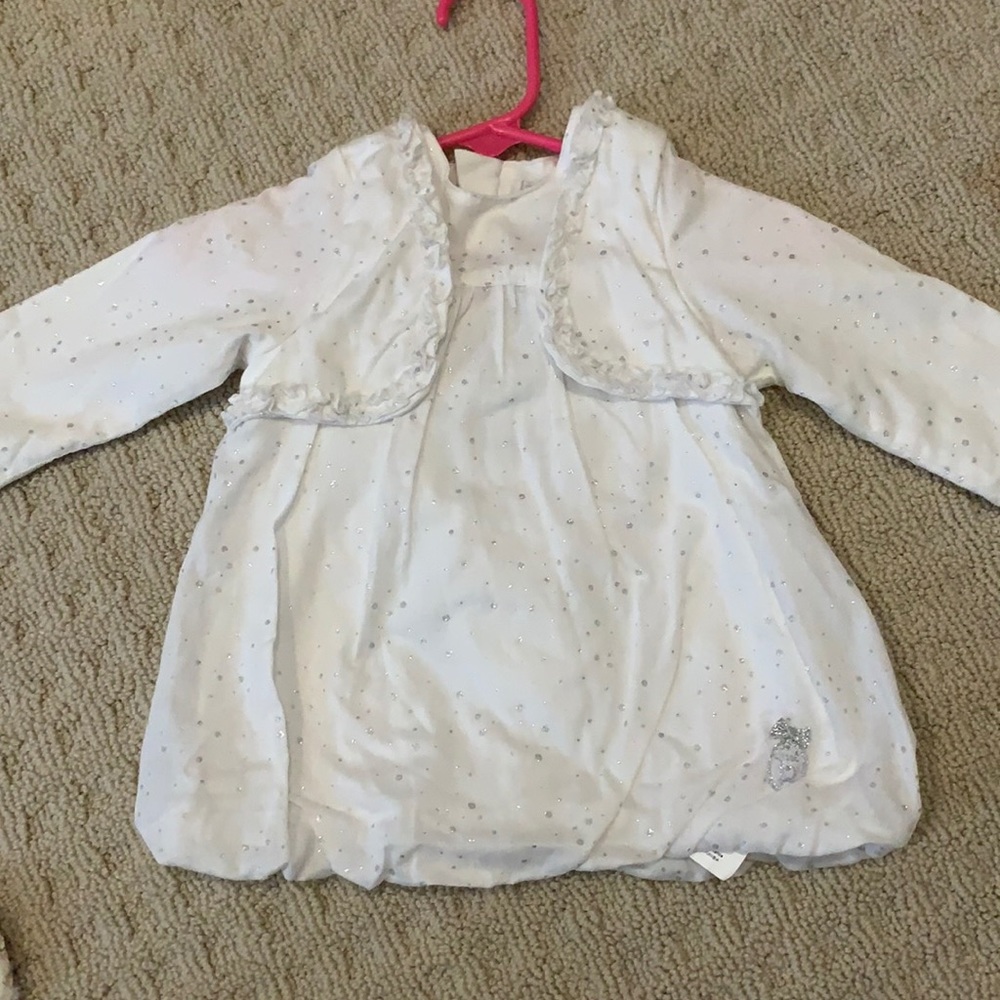 White baby girl dress with silver accent